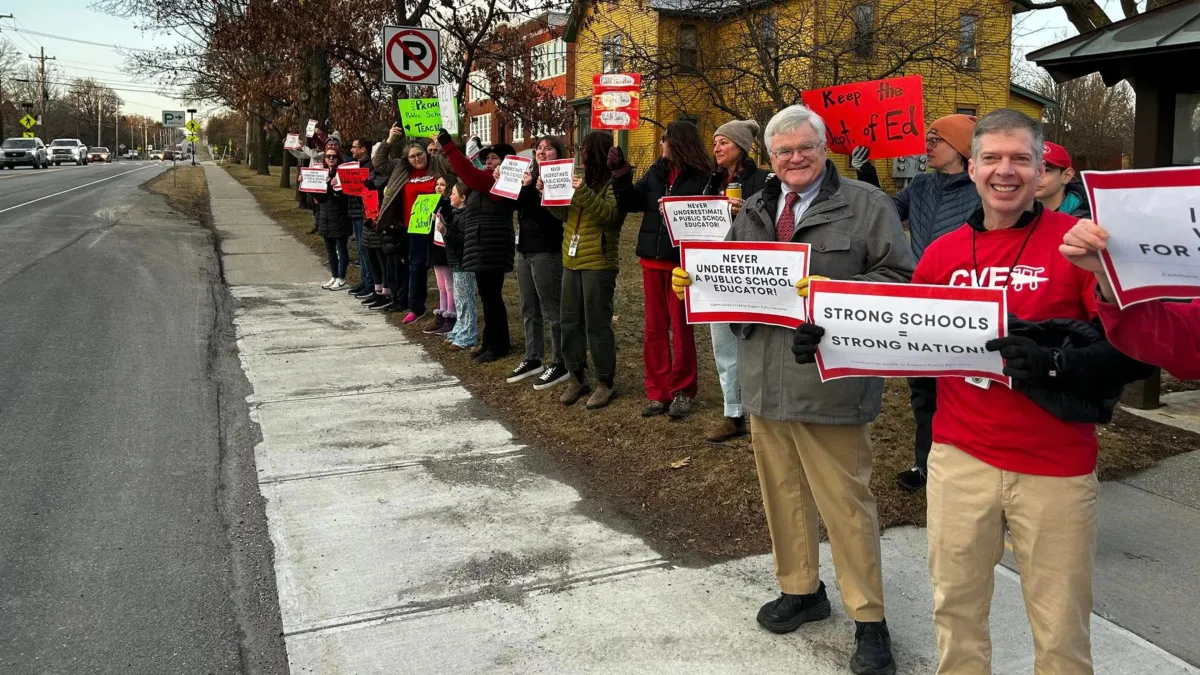 Educators demonstration at the walk-in in for public education with the Champlain Valley EA