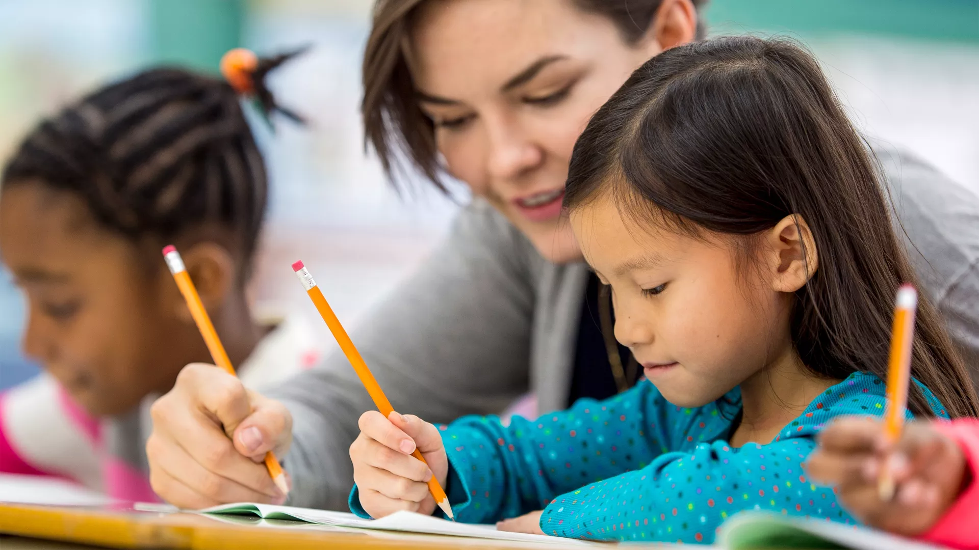 Teacher with elementary school students