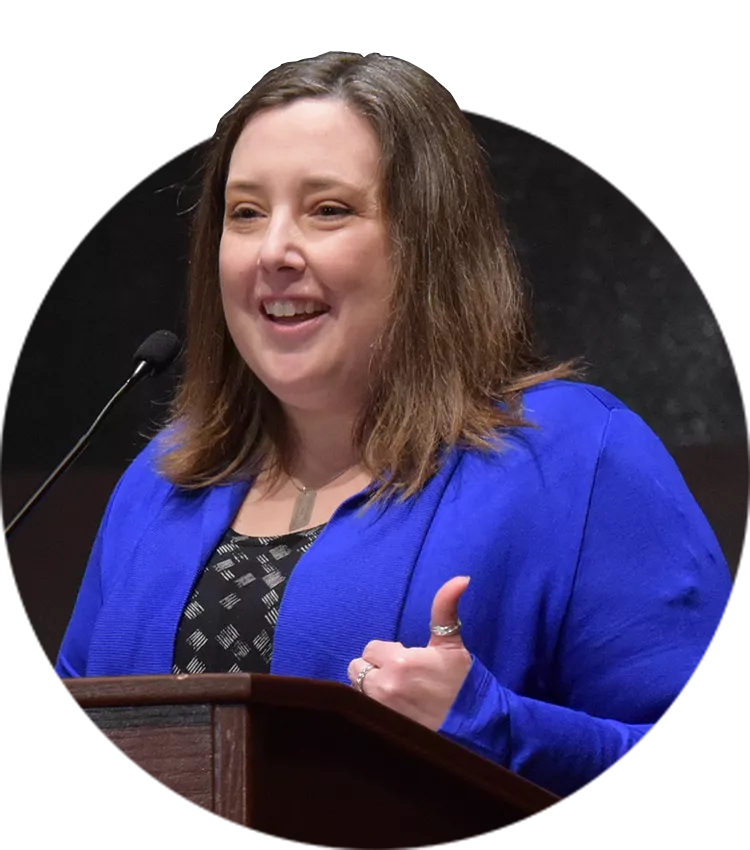 Alison Sylvester addresses participants at a Teacher Town Hall